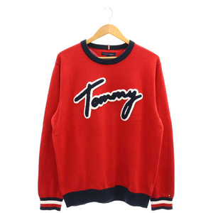 トミーヒルフィガー TOMMY HILFIGER ロゴニット セーター 長袖 L/G 赤 レッド /HK ■OS メンズ