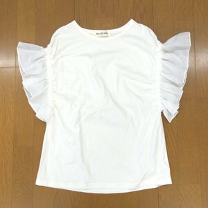 美品 Ray BEAMS ビームス Tシャツ 7,800円+税 ギャザー フリルスリーブ Tシャツ F 白 ホワイト 日本製 カットソー 半袖 シアースリーブ