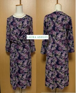 LAURA ASHLEY【ローラアシュレイ】クロスデザイン 藤の花風 ワンピース 11号 （UK12 EUR38 USA8 FR40）