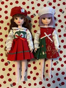 初代リカちゃんサイズ　手作り服セット　ワンピース　ペア　クリスマス　⑩