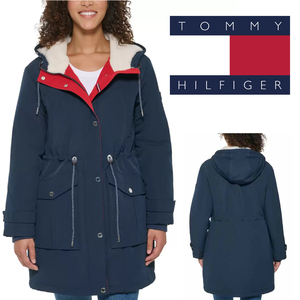 新品 M ★ TOMMY HILFIGER トミーヒルフィガー レディース フード コート ネイビー US-S アウター ジャケット 防寒 ボア モッズコート