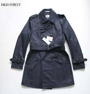 未使用【 HIGH STREET ハイストリート 】コットン TCシャンブレー ダブル トレンチコート M コットン 632-8213002 定価¥32,000 ネイビー