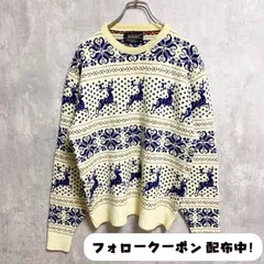 古着 used　Jantzen　長袖クルーネックニット　セーター　ノルディック柄　トナカイ　レトロデザイン　クリスマス　白　秋冬服