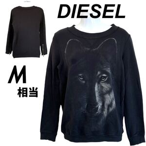 DIESEL ディーゼル レディース 長袖カットソー M相当 プルオーバー スウェット 薄手 RN 93243 CA 25594 アニマル ブラック系 (A23)★