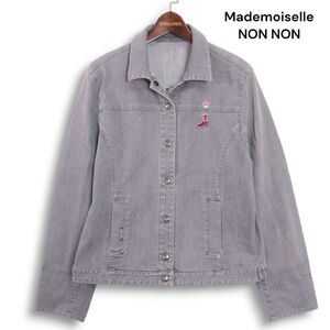 Mademoiselle NON NON マドモアゼルノンノン 通年★ 刺繍♪ ストレッチ デニム ジャケット Sz.L　レディース 日本製 グレー　K4T01519_A#O