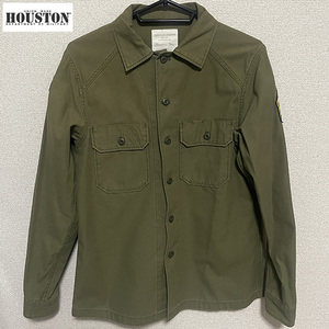 送料無料 HOUSTON ヒューストン ミリタリーシャツ ファティーグシャツ 長袖 ワッペン オリーブ M US ARMY OG-107 OG-507 ワーク 古着