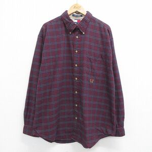 XL/古着 トミーヒルフィガー 長袖 ブランド シャツ メンズ 90s ワンポイントロゴ オックスフォード 大きいサイズ ロング丈 コットン ボ