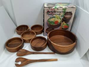  【菊水-8420】 LILY’S/AK-50/Big Salad bowl 8 pcs set/サラダボウル/フィリピン製/皿/木製 （yu）