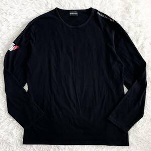 1円〜【極美品】EMPORIO ARMANI エンポリオアルマーニ 長袖 Tシャツ シルバーラメ イーグルロゴ ロンT イタリアカラー ブラック XXL