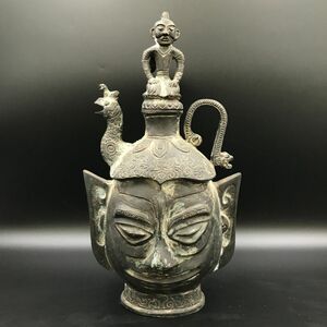 旧家整理品　時代物　古銅水差し　高さ 約40cm 3.5kg 【402-033#100】