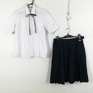 1円 ブラウス スカート 紐タイ 上下3点セット 夏物 女子 学生服 中学 高校 白 制服 中古 ランクC NA5073