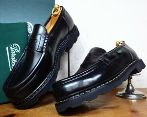 【試し履きのみ/送料無料】FRANCE製 Paraboot/パラブーツ REIMS ランス クロムエクセル コインローファー UK71/2 26.5cm相応 黒/ミカエル