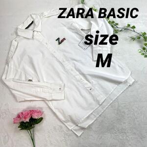 新品 ZARA BASIC ザラベーシック M 白 ビーズ刺繍ブラウス シャツ