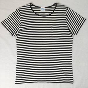 【美品】Letroyes ルトロワ フランス製 Tシャツ カットソー 半袖 Lサイズ ホワイト/ブラック ボーダー 胸ポケット