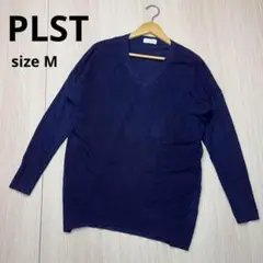 ● PLST プラステ　Ｖネック　ニット　リネン　レーヨン　ネイビー