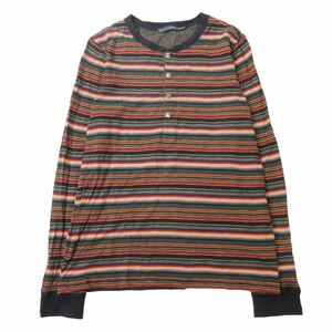 ラルフローレン RALPH LAUREN ボーダー柄 ジャガード ロング Tシャツ コンチョボタン ヘンリーネック 長袖 ステッチ プルオーバー