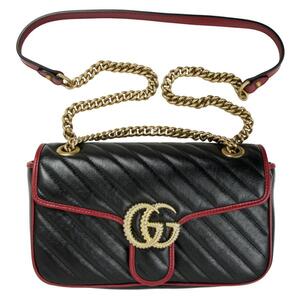 グッチ バッグ レディース GUCCI チェーンショルダーバッグ GGマーモント キルティング レザー ブラック/レッド系 443497 0OLFX 8277