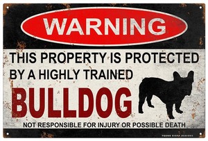 雑貨【Bulldog/ブルドッグ】WARNING/Dog/ドッグ/犬/警告/ヤードサイン/メタルプレート/ブリキ看板-287