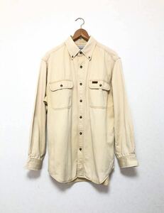 90s Carhartt 長袖 シャツ ワークシャツ USA規格 レザーロゴ ベージュ カーハート