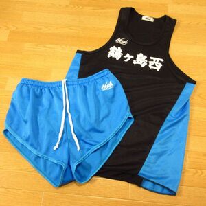 ◎Nishi ニシ 埼玉 鶴ケ島西 陸上 L 上下セット◆ユニフォーム タンクトップ&レーシングパンツ ランパン◆メンズ 黒x水色◆B4599