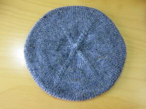 ハンドメイド手編み/イタリア製毛糸ベレー帽グレー