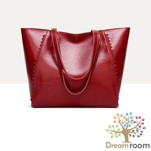 classic ポイントフリル 大きめ レザー トートBAG【レッド】ハンドバッグ セレブ 合皮革 K-092-1