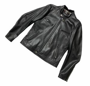 ● BURBERRY BLACK LABEL バーバリーブラックレーベル ● 上質 羊革 シープスキン スタンド カラー シングル ライダース ジャケット L