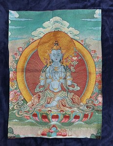 タンカ刺繍　緑度母　グリーンターラ　金糸刺繍／曼荼羅　タンカ　仏教　チベット密教　チベット　仏教美術　チベット仏教　仏画