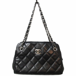 シャネル CHANEL マトラッセ チェーントートバッグ ワンショルダー ハンドバッグ ココマーク レザー ラムスキン シルバー×ブラック 11番台