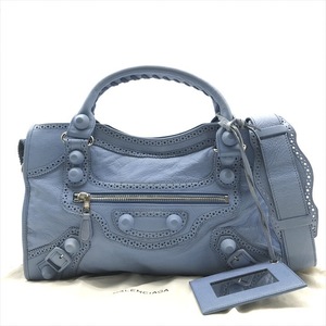 良品 BALENCIAGA バレンシアガ ジャイアント シティ レザー 2WAY ハンド ショルダー バッグ ブルー k4089