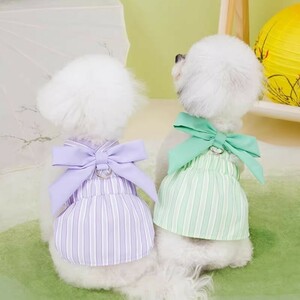 【最終値下げ！990円→600円】グリーンLサイズ◆犬服 キャミソール りぼん Dカン付き 新品 ドッグウェア 新作 ペット 春 夏 秋 ワンピース