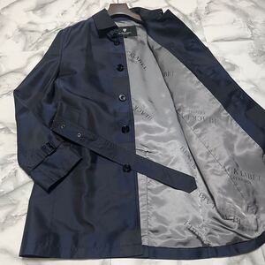 未使用級●希少L! ブラックレーベルクレストブリッジ トレンチコート BLACK LABEL CB シャドーチェック ロゴ総柄 ロング丈 光沢 ネイビー