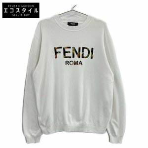 美品/国内正規 FENDI フェンディ FAE536 ABT9 ロゴ入り プルオーバー スウェットシャツ/ トップス 54 ホワイト メンズ