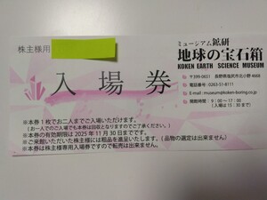 地球の宝石箱　ミュージアム鉱研　入場券　2名まで　2025年11月30日まで有効　鉱研工業株主優待