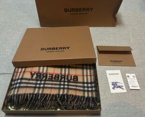 【1円スタート】【新品未使用正規品】【定価8万】BURBERRY バーバリー マフラー カシミア100 リバーシブル 箱 袋付き ロゴ入り