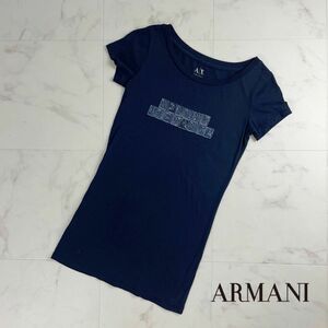 美品 ARMANI EXCHANGE アルマーニエクスチェンジ フロントプリント 半袖Tシャツ カットソー トップス レディース 黒 サイズXS*QC281