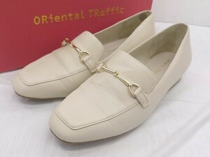 ◇ ◎ Oriental Traffic オリエンタルトラフィック スクエアトゥ ヒールローファー シューズ サイズ37 クリーム レディース