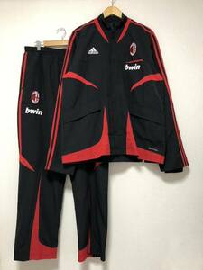 (k) adidas アディダス bwin AC MILAN ジャケット パンツ セットアップ 赤黒 XO 上下 ジャージ メンズ