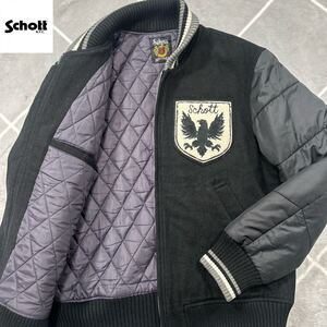 【極美品XL】上野商会 最高傑作 SCHOTTショット ナイロン切替 ジャケットXL グレー SCHOTTロゴ 袖S刺繍【漂う高級感】インナーキルティング