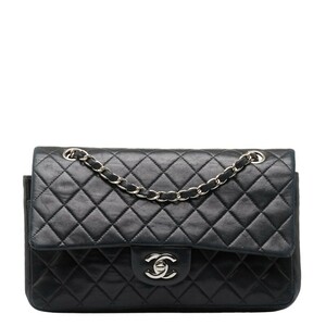 シャネル マトラッセ25 ココマーク ダブルフラップ チェーン ショルダーバッグ ブラック レザー レディース CHANEL 【中古】