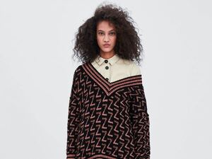 【希少】ZARA ザラ Vネック ニット セーター Z柄 ブラック オレンジラメ M