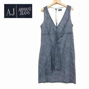 G2092-J◆ARMANI JEANS アルマーニジーンズ ドットノースリーブワンピース◆サイズ40 コットン ロングワンピース レディース 春夏