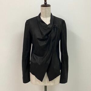 DKNY Leather Riders Jacket ダナキャラン ニューヨーク 異素材 ドッキング ヤギ 革 レザー ドレープ ライダース ジャケット SIZE 2 611