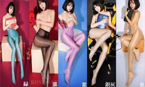 Best fashion-ROSE SAKURA OIL Shineオープンクロッチ光沢感たっぷり　緑、黒、紫、銀灰、肌、股開き５枚