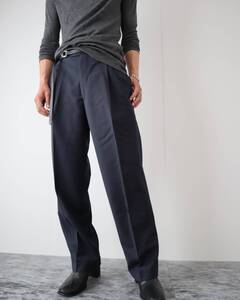 P1K86 pierre cardin Worsted Wool 2tuck Wide Slacks navy ピエールカルダン ウーステッド ウール 2タック ワイド スラックス 濃紺 W34