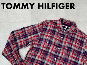 ☆送料無料☆ TOMMY HILFIGER トミーヒルフィガー USA直輸入 古着 長袖 チェック 胸ポケット付き シャツ メンズ S レッド トップス 中古