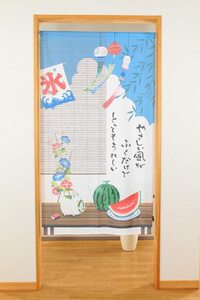 新品　 暖簾　のれん 【夏のれん】【和風のれん】 レースプリントのれん　やさしい風　夏　かき氷　 85×150cm