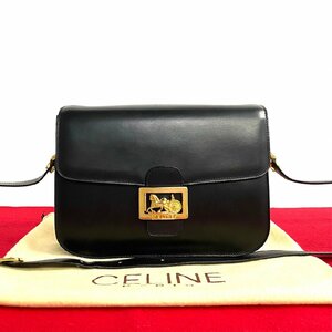 ほぼ未使用 袋付 CELINE セリーヌ 馬車金具 ロゴ カーフレザー 本革 ミニ ショルダーバッグ クロスボディバッグ ブラック 赤張り 06895