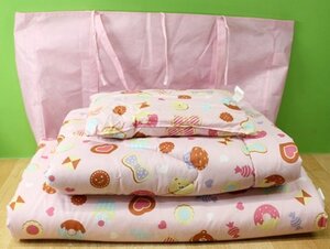 未使用 開封品 丸眞 子供用 お昼寝ふとん 4点セット デリシャスパーティ ピンク系 女の子 スイーツ柄 お昼寝布団 保育園 幼稚園 通園 幼児