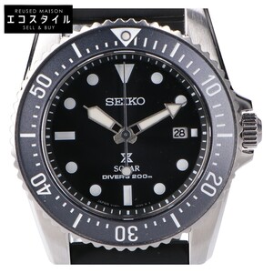 美品/ SEIKO セイコー SNE569P1 PROSPEX プロスペックス ダイバーズ ソーラー 腕時計 ブラック/シルバー メンズ